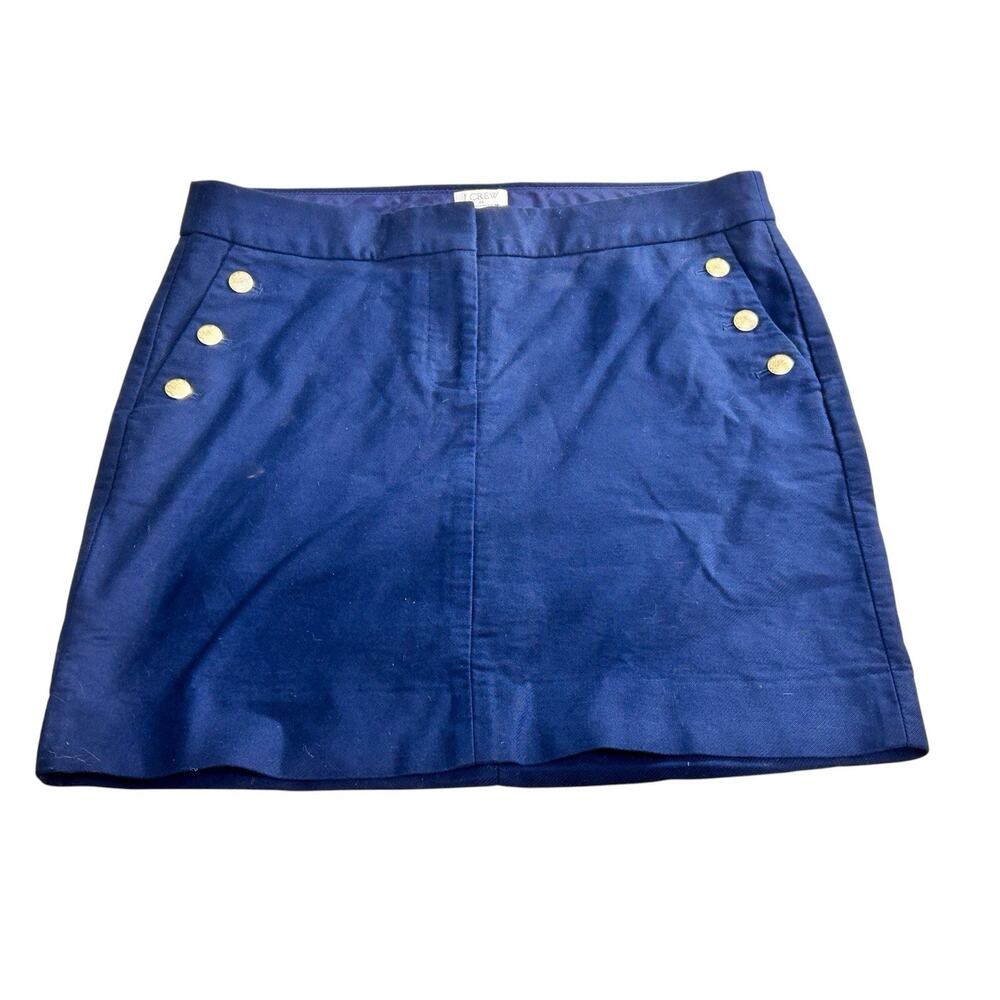 J.Crew Navy Blue Mini Skirt Sz 4 Nautical Coastal Cotton Gold Buttons Pockets - Picture 4 of 5